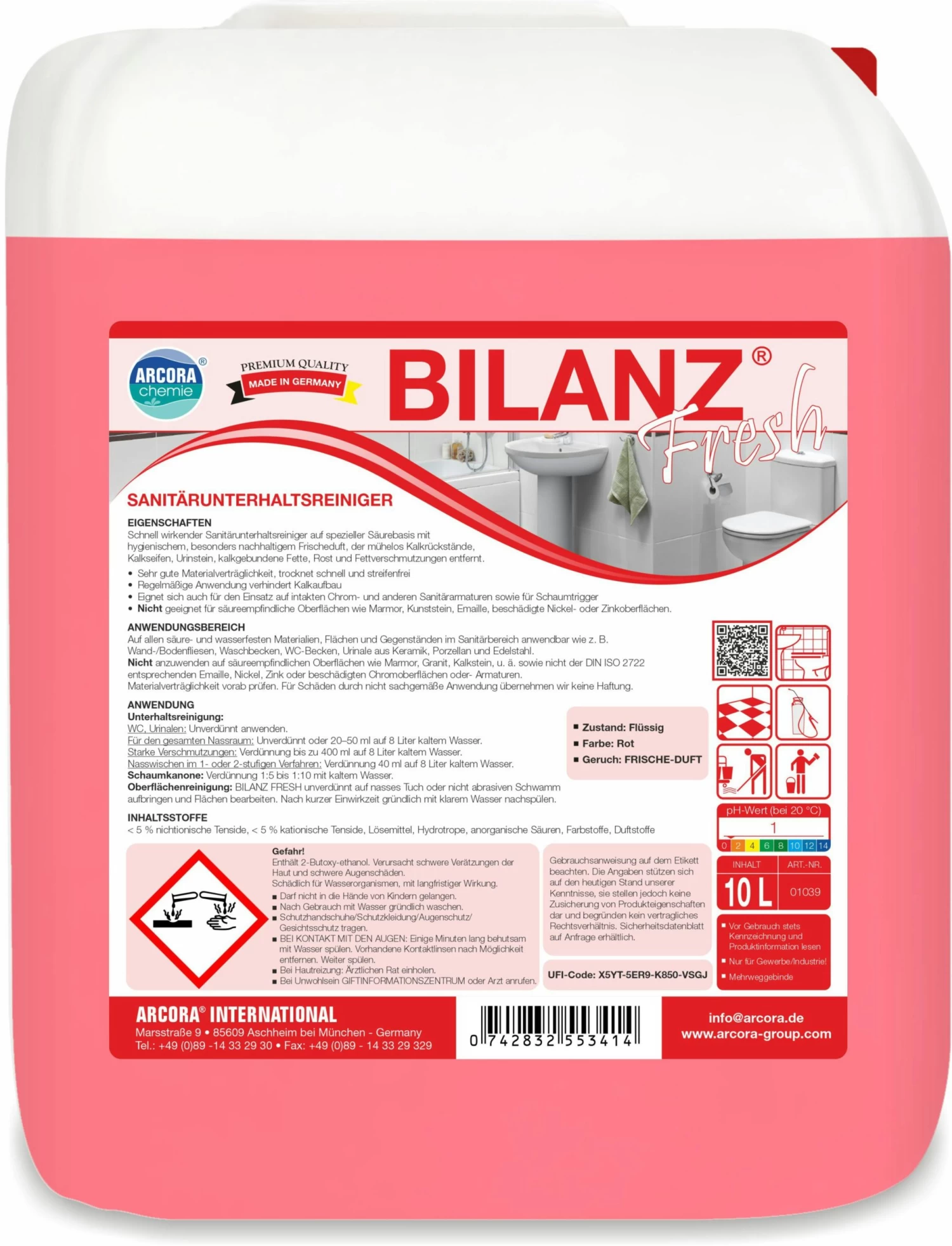 ARCORA Sanitärunterhaltsreiniger BILANZ FRESH, 10L